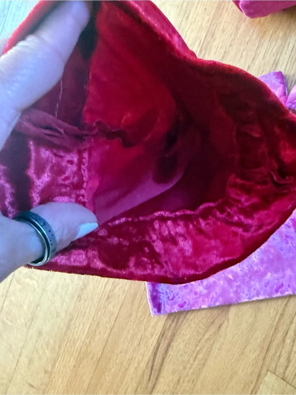 Assorted Pink and Red Velvet Drawstring Bags and Pouch Set